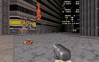 Duke Nukem 3D action scene with weapons and alien enemies