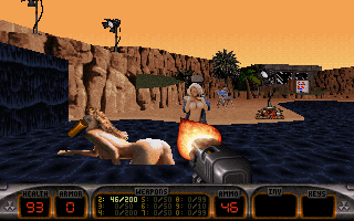 Duke Nukem fighting aliens in a venue environment