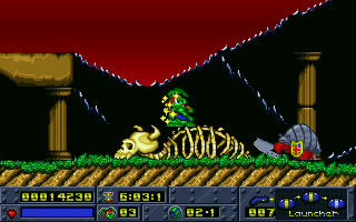 Jazz Jackrabbit blasting enemies in a vibrant platforming stage