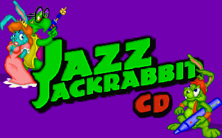 Jazz Jackrabbit navigating a multi-tiered platform layout with weapon pickups