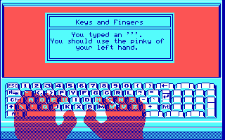 Chalkboard interface showing keyboard drills and guide hands