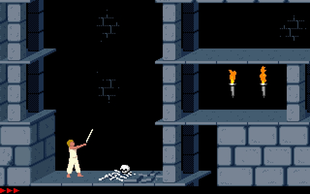 The hero jumping across a dungeon gap
