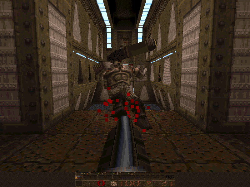 Standard Quake monster ambush in a dark room